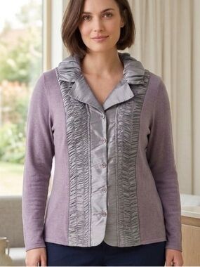 Minkas  Silver grey Ruched Satin-Trim Blazer Jacket Sz XL